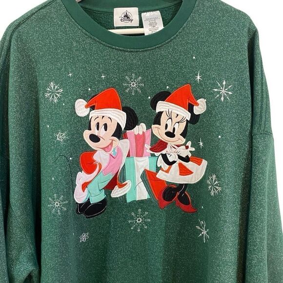 Disney size 3 XL Christmas sweatshirt green Mickey Minney mouse - Picture 2 of 4